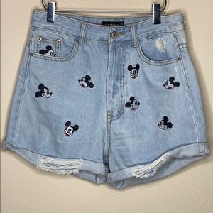 Disney Women's High Waist Shorts - Light Blue with Mickey Design